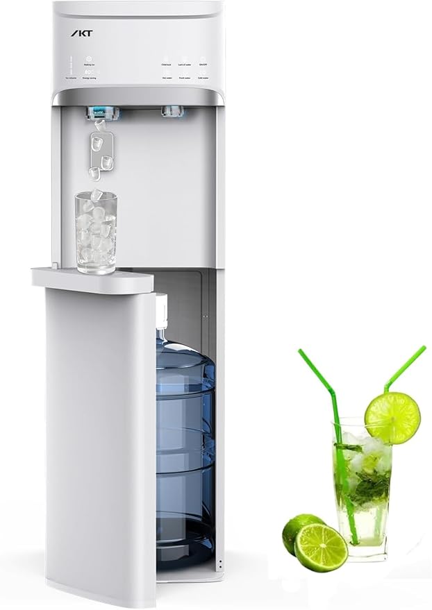 IKT Self-Cleaning Hot Cold and Room Water Cooler Dispenser and Maker Bottom Loading for 5 Gallon Bottle with Energy Saving Mode 22lbs Within 24hrs White-Ruum Studio Home