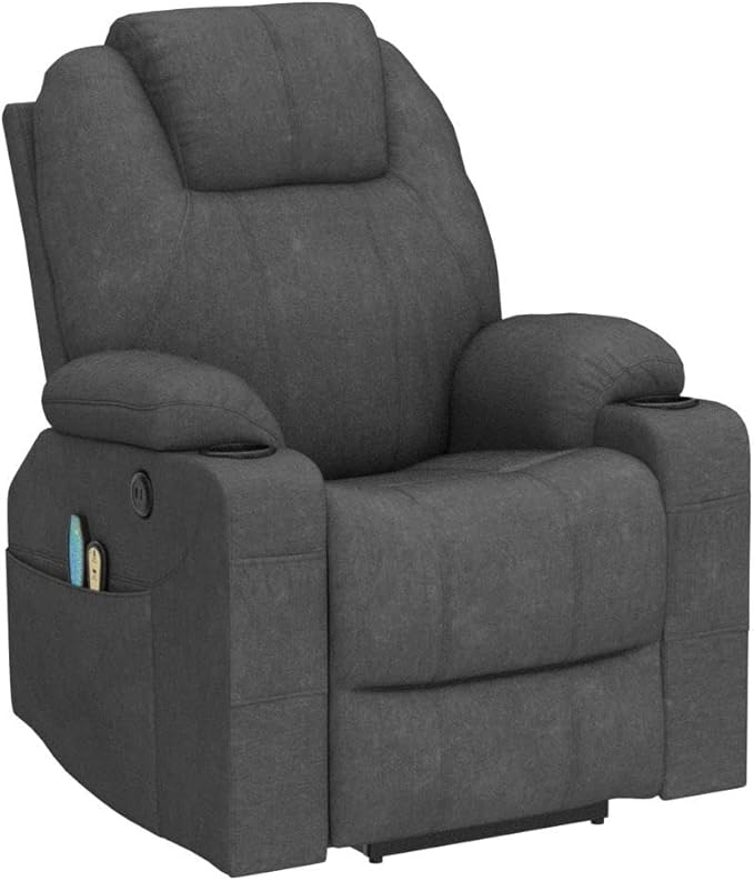 VIVIJASON Power Lift Chair Electric Recliner for Elderly Heated Vibration Massage Fabric Recliner Chair with 2 Remote Controls, Cup Holders, Side Pockets & USB Ports for Living Room (Grey)-Ruum Studio Home