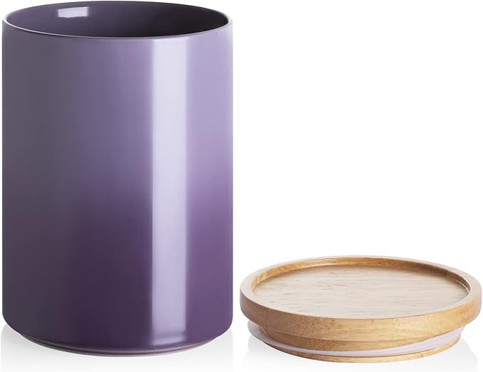 Sweejar Ceramic Food Storage Jar, Stackable Kitchen Canisters, Containers with Airtight Seal Wooden Lid for Serving Ground Coffee, Tea, Sugar, Salt and More - 28 Fl Oz (Gradient Purple)-Ruum Studio Home