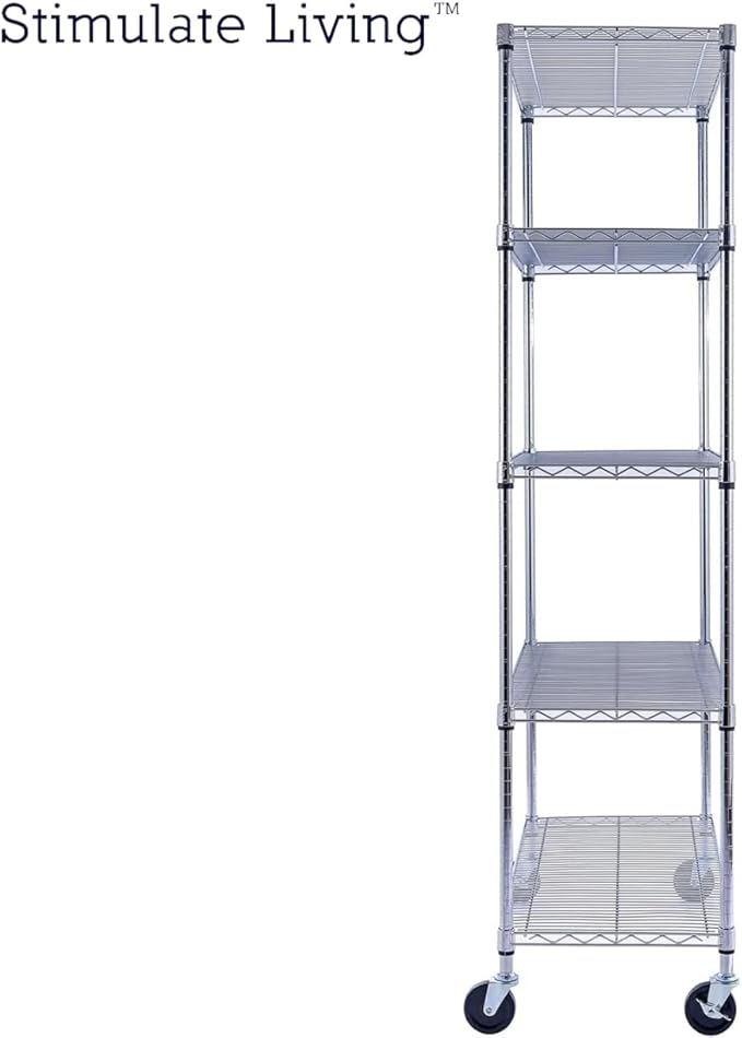 60"x18"x72" PRIME HEAVY DUTY Chrome 5-Tier Wire Shelving 4000 LBS MAX Capacity Storage Rack for Commercial, School, Home, Garage, Warehouse, Industrial, and Hospital Uses (with Wheels)-Ruum Studio Home