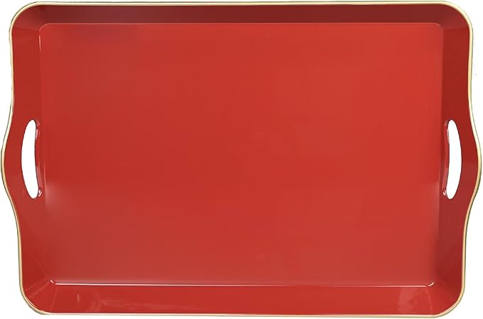 Spsyrine Large Red Decorative Tray, Elegant Plastic Serving Tray with Handles, Coffee Table Tray for Ottoman, Living Room, Home Decor 17.3"*11.8"*2"-Ruum Studio Home