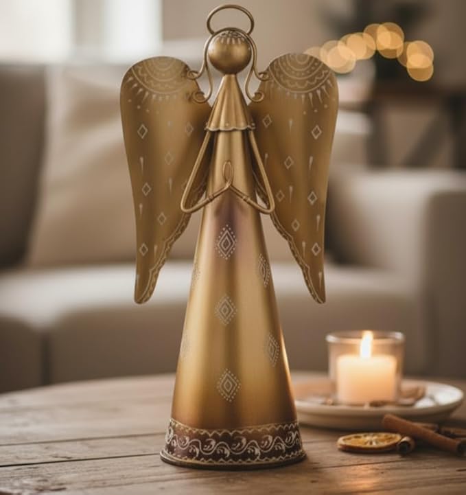 Regal Art & Gift Angel Statue - Metal Indoor/Outdoor Garden Statue Deals, Elegant Garden Decor, Beautiful Gifts for Women, Exquisite Angel Statues for Garden, 16-Inch, Gold-Ruum Studio Home