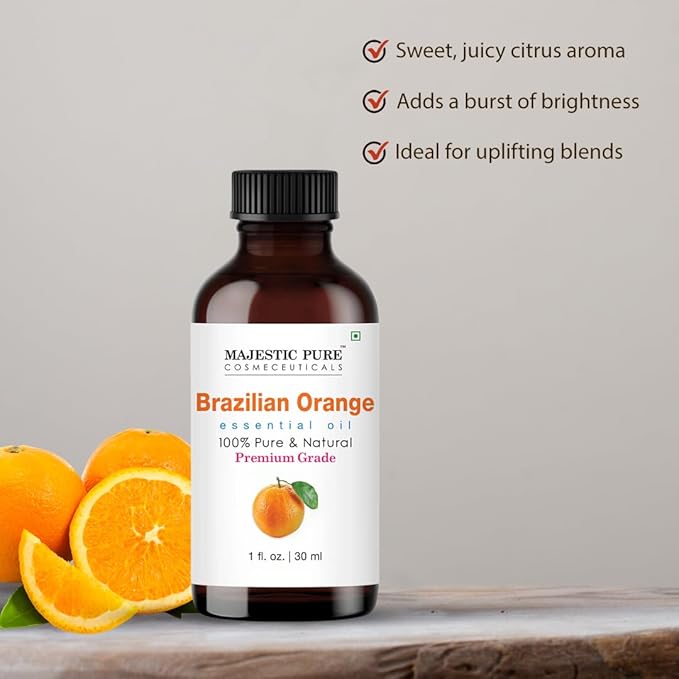 Majestic Pure Brazilian Orange Essential Oil with Glass Dropper - 1 Fl Oz - 100% Pure and Natural Brazilian Orange Oil - Premium Grade Essential Oils for Diffuser, Aromatherapy, Soap and Candle Making-Ruum Studio Home