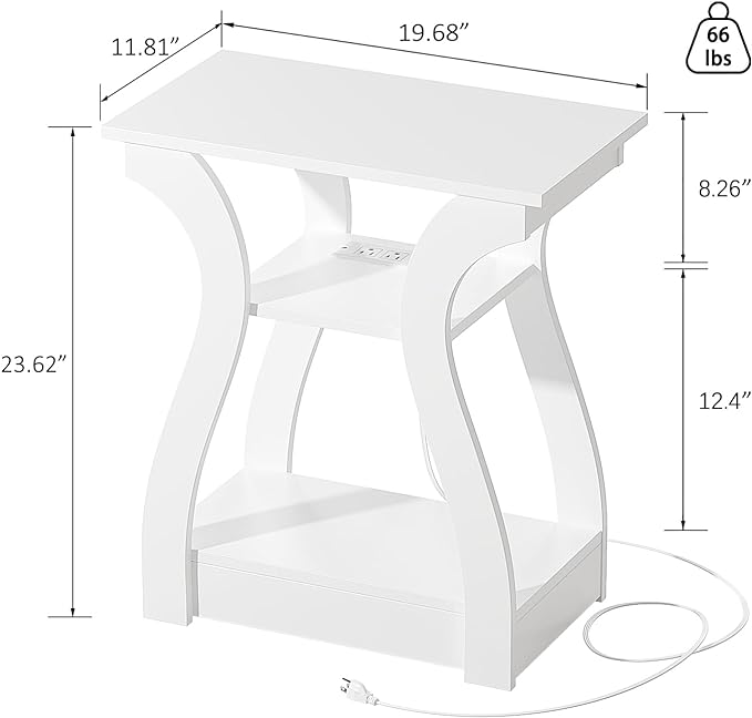 End Tables Living Room Set of 2,End White Table with Charging Station, Side Table, Nightstand for Bedroom, 3 Tier End Table with Storage Shelf for Living Room White-Ruum Studio Home