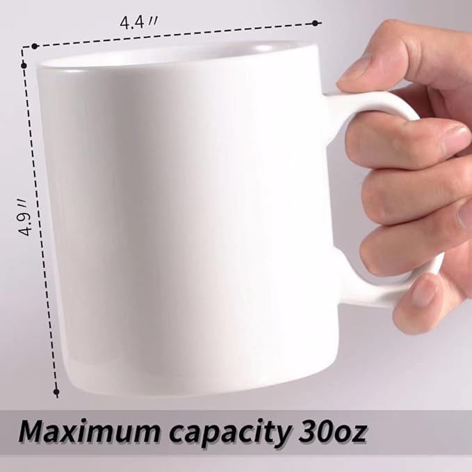 30oz Super Large Ceramic Coffee Mugs Large Handles Set of 2 (White)-Ruum Studio Home