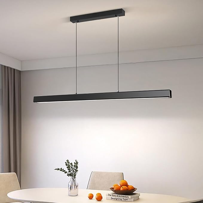 JAYMP Minimalist Linear Pendant Light Dimmable LED Modern Chandelier Dining Room Island Light Restaurant Cafe Bar Office Hanging Lamp Black 45"-Ruum Studio Home