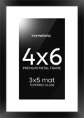 Homeforia 4x6 Picture Frame Black, High End Metal 4 x 6 Black Frames with Mat 3 x 5 for Art, 4x6 Desk Frame Matted to 3x5 inch Photo, 4 by 6 Wall or Tabletop Frames, Tempered Glass, Wall Kit, Set of 1-Ruum Studio Home