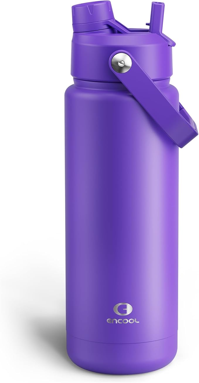 Insulated Water Bottle with Straw Stainless Steel Water Bottle, Leak-Proof, BPA-Free, Double Wall Vacuum Keeps Cold for 24 Hours for Sports, Travel, School (32 oz, Violet)-Ruum Studio Home