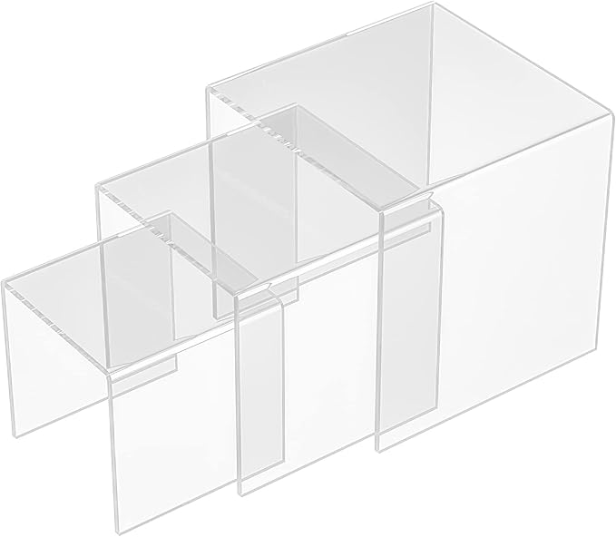 Square Acrylic Shelf Risers 3pcs, Acrylic Dessert Table Display Set, Clear Acrylic Showcase Collectibles Display Shelf for Funko Pop, Cupcake, Toys, Watches, Table Decorations - 4''x5''x6''-Ruum Studio Home