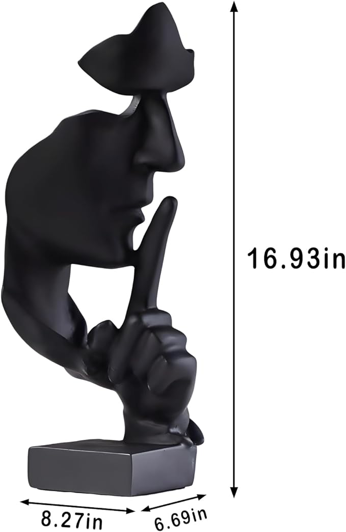 aboxoo Thinker Statue, Silence is Gold Abstract Art Figurine, Modern Home Resin Sculptures Decorative Objects Piano Desktop Decor for Creative Room Home, Office Study Decor (Large Black)-Ruum Studio Home