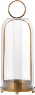 16" High Versatile Modern Metal Hurricane Lantern with Handmade Sturdy Glass Dome for Pillar Candle & Plants (Brass, 6.3"x16.5")-Ruum Studio Home