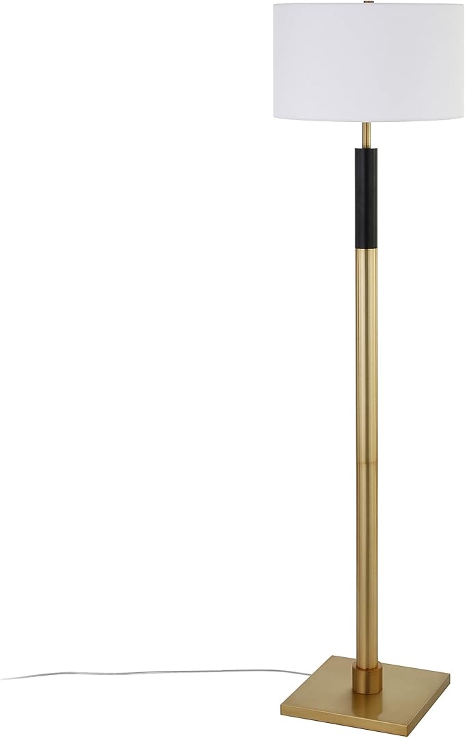Henn&Hart Two-Tone Floor Lamp with Fabric Shade in Brass/Black/White, for Home, Living Room, Bedroom, Entertainment Room, Office, Kitchen, Dining-Ruum Studio Home