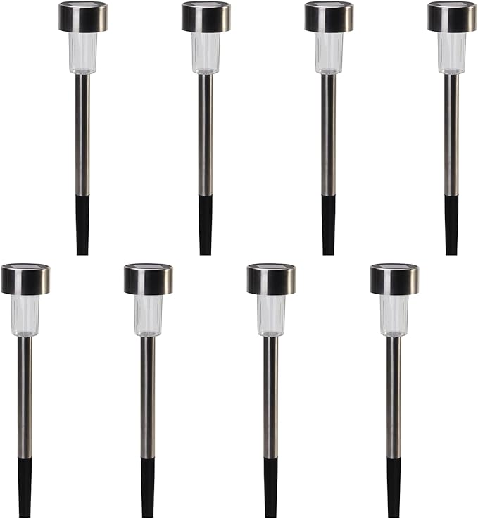 EcoGreen Outdoor Pathway Solar Light, 8pcs Pack,Garden Patio Balcony Walk Way Lights, Stainless Steel Leg, 5000K Daylight, IP65 Waterproof, 1.85 * 12.2in-Ruum Studio Home