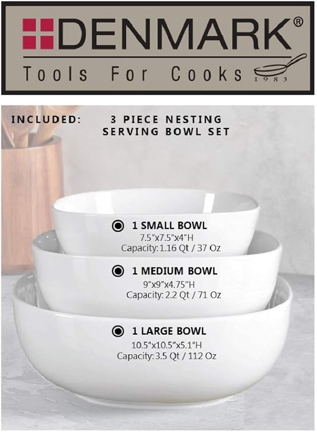 Denmark White Porcelain Chip Resistant Scratch Resistant Commercial Grade Serveware, 3 Piece Serving Bowl Set-Ruum Studio Home