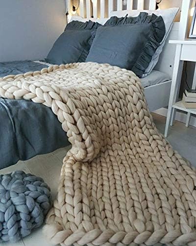 Merino Wool Chunky Knit Throw Blanket, 47x60in, Camel-Ruum Studio Home