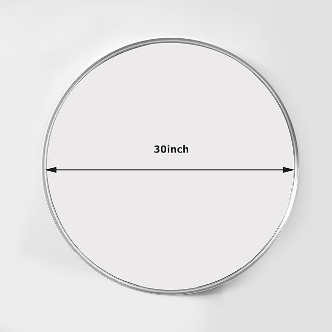 30 Inch Round Bathroom Mirror - Wall Mounted Circle Mirror with Metal Frame, Modern Mirror Suitable for Bathroom, Vanity, Entryway, Living Room, Wall Decor,Silver-Ruum Studio Home