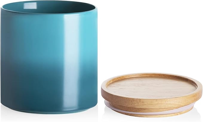 Sweejar Ceramic Food Storage Jar, Stackable Kitchen Canisters, Containers with Airtight Seal Wooden Lid for Serving Ground Coffee, Tea, Sugar, Salt and More - 16 Fl Oz (Gradient Blue)…-Ruum Studio Home
