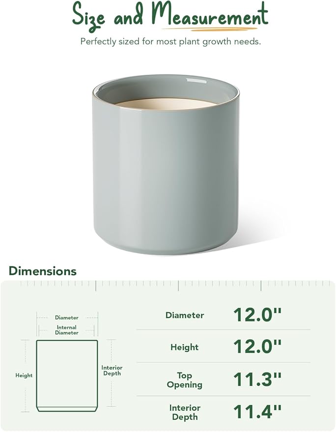 LE TAUCI 12 Inch Pots for Plants, Ceramic Large Plant Pot for Indoor Plants, Mid-Century Modern Flower Planter Pots with Drainage Hole and Removable Plug, Round Planter Pot, Reactive Glaze Blue Gray-Ruum Studio Home