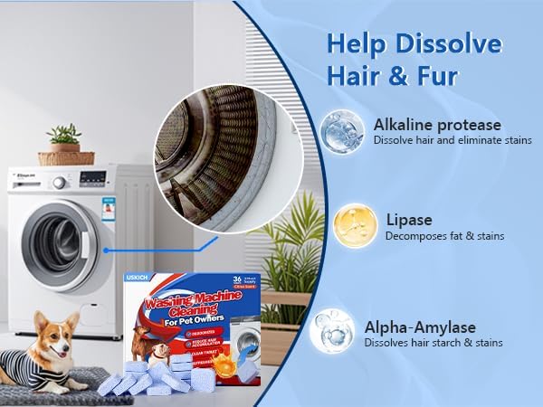 Washing Machine Cleaner-36Pack-18 Month Supply,Washer Machine Cleaner Tablets Formulated For Pet Owners,Easy Pet Hair Remover for Laundry,Compatible with HE, Top & Front Load Washer.Septic Safe-Ruum Studio Home