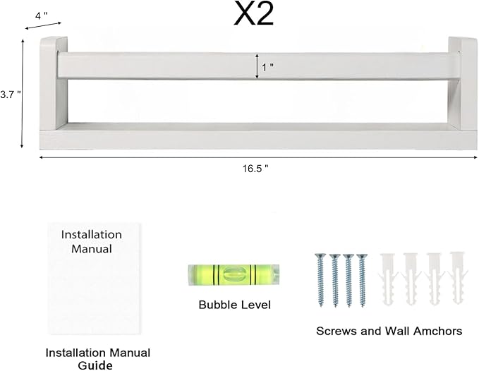 Nursery Book Shelves | Set of 2 Wood Floating Shelves for Kids Room, Kitchen Spice Rack, or Rustic Wall Mounted | Farmhouse Bathroom Décor (White)-Ruum Studio Home