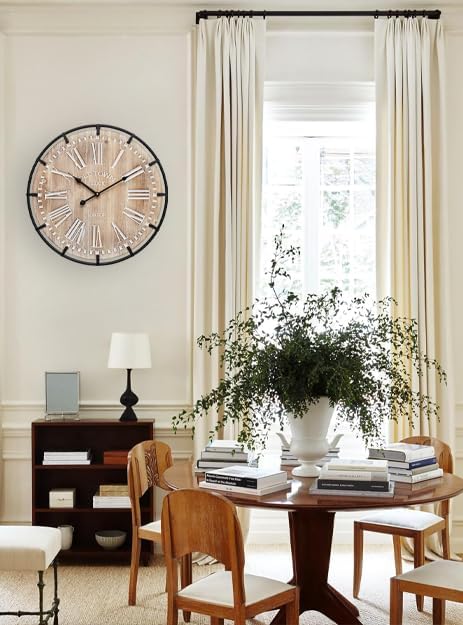 20 Inch Grand Farmhouse Wall Clock, Vintage-Inspired Wood & Metal Design with Large Etched Numbers, Silent Battery-Powered Timepiece for Offices, Kitchens, Bedrooms, and Living Rooms-Ruum Studio Home
