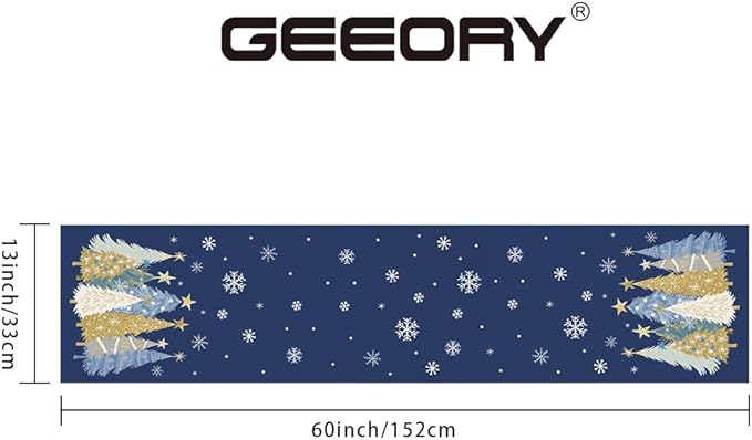 GEEORY Christmas Table Runner 13x60 Inch, Xmas Trees Snowflakes Holiday Decorative Farmhouse Table Decoration for Kitchen Dinning, Indoor Outdoor Dinner Party Decor (Blue) GT151-60-Ruum Studio Home