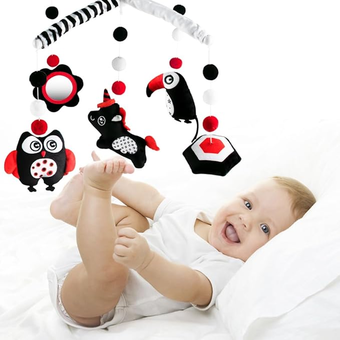 Montessori Mobile Baby for Crib,Black and White Baby Crib Mobile with Music for Boys & Girls,High Contrast Hanging Crib Toys, Newborn Visual Stimulation to Engage-Ruum Studio Home
