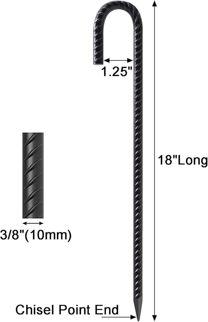 VVOKGO Rebar Stakes 18 Inch J Hook Heavy Duty Ground Anchors (32-Pack), 3/8" Diameter Metal Steel Extra Long Fence Stakes with Chisel Point End for Greenhouse, Gazebo, Carport, Camping Tents, Black-Ruum Studio Home