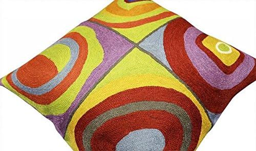 Kandinsky Modern Pillow Cover - Quadrate II | Mid Century Chair Cushions | Abstract Pillows | Contemporary Pillowcase | Modern Accent Pillows | Hand Embroidered Cushion | Wool Size 18x18-Ruum Studio Home