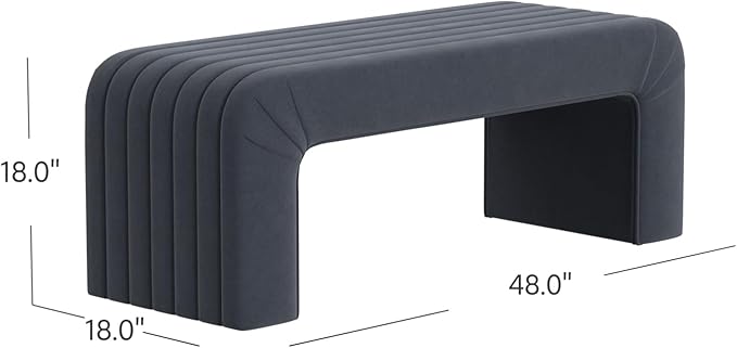 Modern Arch Channel Bedroom Bench Ottoman, 48" Entryway Bench and Shoe Rack, Soft Cushion Bench for Bedroom End of Bed, Ottoman Bench for Living Room, Bedroom, Entryway (Beach Blue Velvet)-Ruum Studio Home