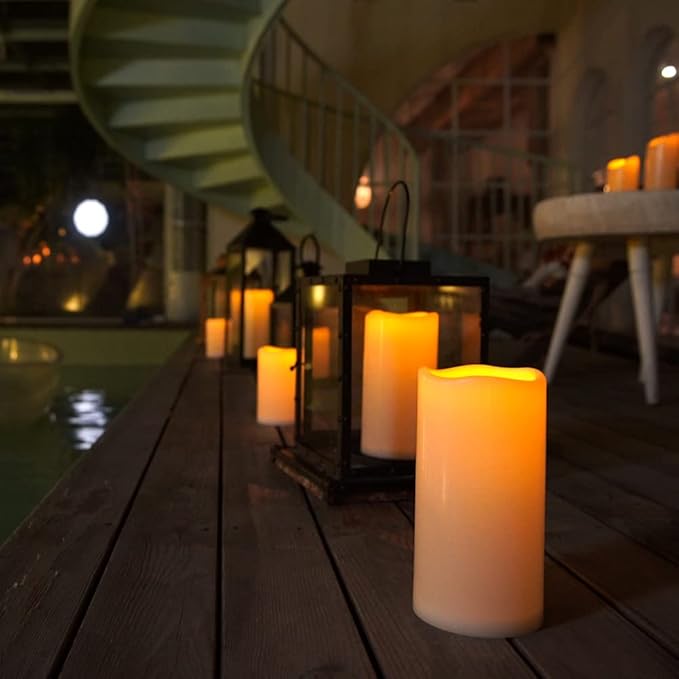 Homemory 4" x 6" Large Waterproof Outdoor Flameless Candles, Battery Operated Flickering LED Pillar Candles with Remote and Timers for Indoor Outdoor Lanterns, Long Lasting, Dark Ivory, Set of 2-Ruum Studio Home