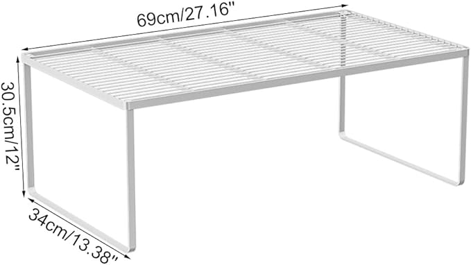Kitchen Cabinet Storage Shelf Stackable Wire Spice Rack Organizer Heavy Duty Space Saver for Bathroom Bedroom Closet Laundry Room Office Countertop - White, Pack 1-Ruum Studio Home