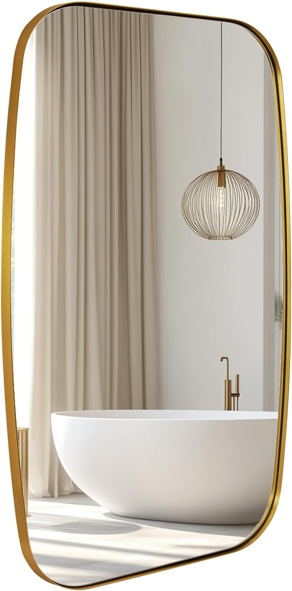 ANDY STAR Gold Oblong Mirror, 36x48 Inch Gold Oval Mirror for Bathroom with Stainless Steel Metal Frame, Wall Mouned for Bathroom, Living Room, Entryway-Ruum Studio Home