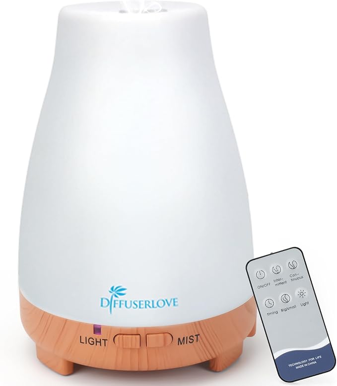 Diffuserlove Essential Oil Diffusers 200ML Remote Control Diffuser Mist Humidifiers BPA-Free Aromatherapy Diffuser (Yellow Base)-Ruum Studio Home