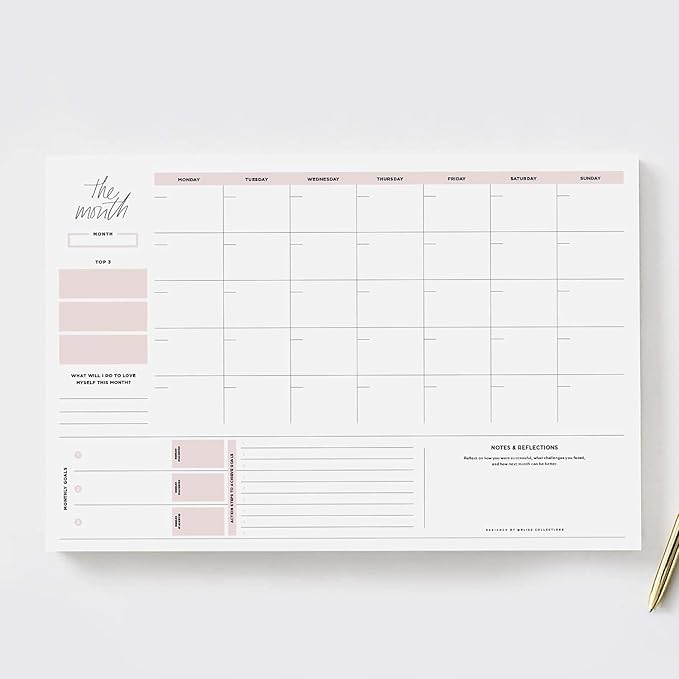 Bliss Collections Monthly Planning Pad, To Do List Notebook - Undated Tear-Off Sheets Notepad - Work Calendar, Organizer, Scheduler for Goals, Tasks - Simple (Pink), 12" x 18", 18 Sheets-Ruum Studio Home