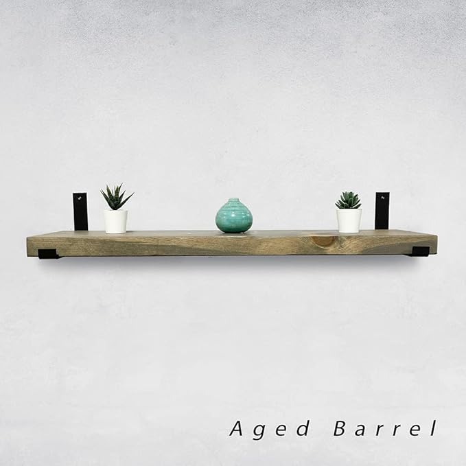 Rustic Shelves with J-Brackets Set of 2, Industrial Shelf, Kitchen Shelves, Solid Wood, Decorative Wall Storage, Heavy Duty, URBANDI (Grey, 12Wx8D)-Ruum Studio Home