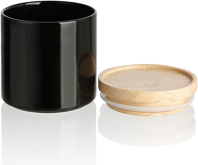 Sweejar Kitchen Canisters Ceramic Food Storage Jar, Stackable Containers with Airtight Seal Wooden Lid for Serving Ground Coffee, Tea, Sugar, Salt and More - 16 Fl Oz (Black)-Ruum Studio Home