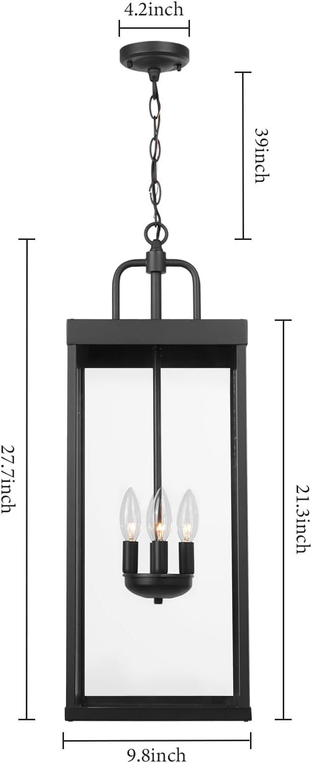 Large Outdoor Pendant Lantern Light Fixture for Front Porch, 28 Inch 4-Light Black Exterior Hanging Chandelier with Clear Glass, Outdoor Indoor Pendant Lamp for Patio, Gazebo, Entryway, Doorway-Ruum Studio Home