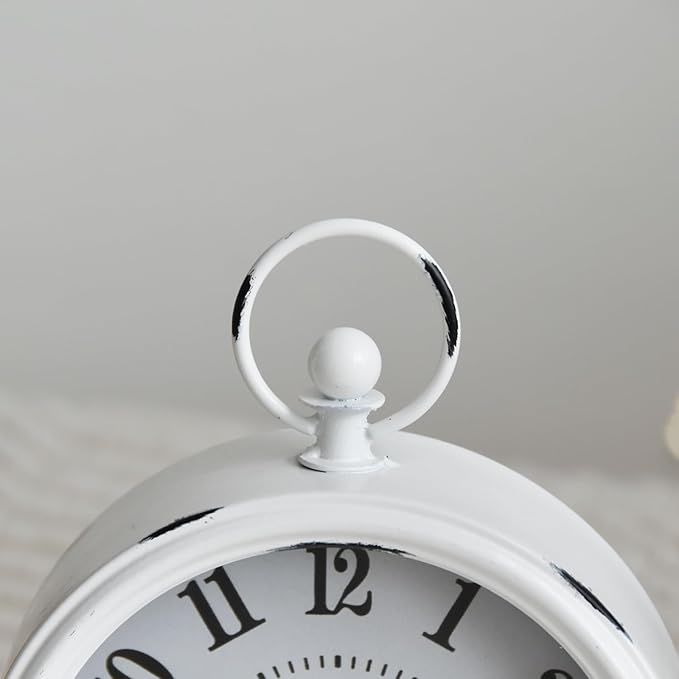 Small white table clock Vintage Rustic White Table Clock on Stand, Decorative Desk and Shelf Clock Farmhouse Mantel Clock Rustic Non-Ticking Clock-Ruum Studio Home