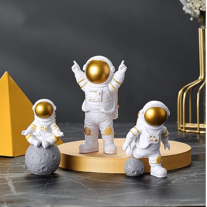 4 Pcs Gold White Astronaut Statues Set, Spaceman Sculpture Figurines Home Ornament Cake Toppers Gift-Ruum Studio Home