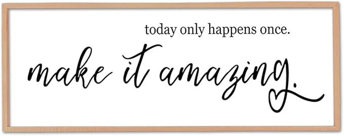 flowtorely Today Only Happens Once Make It Amazing Wall Decor 32"X12" Inspirational Quote Sign Large Vintage Wood Frame for Office Wall Hanging Art (Wood)-Ruum Studio Home