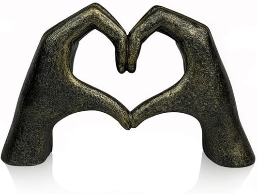 Top Brass Large Rustic Heart Hands Sculpture, 9 3/4” Resin Love Statue – Romantic Decor Accent for Shelf or Mantel – Perfect for Wedding, Valentine's Day or Anniversary (Rustic Cast Iron)-Ruum Studio Home