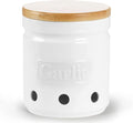 Large Garlic Keeper with Wooden Lid, Ceramic Garlic Holder Storage, Garlic Container for Kitchen, Garlic Saver to Keep Your Garlic Cloves Fresh Longer 4.5-Inch, White-Ruum Studio Home