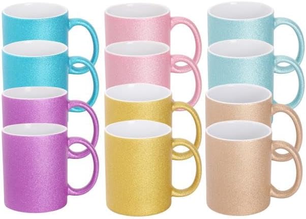 11oz White Ceramic Sublimation Coffee Mug in White Gift Box, 6 Sparkling Mixed Colors, Case of 12-Ruum Studio Home