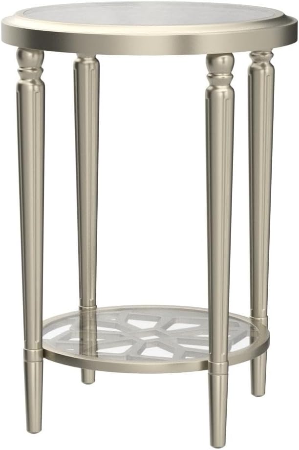 COSIEST Round Side Table, End Table Glass with Wood Frame, Champagne Gold Bedside Table with Modern Style for Living Room, Balcony, Bedroom-Ruum Studio Home