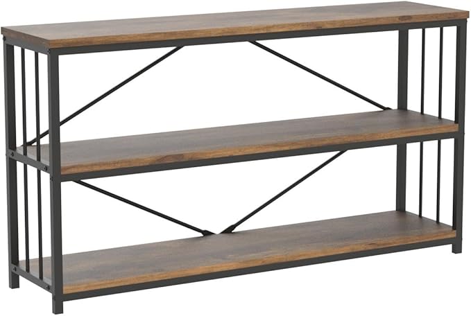 LVB Industrial Console Entryway Table, Metal Wood Rustic Sofa Table with Storage, Farmhouse 3 Tier Shelf Long Hallway Foyer Entry Tables Behind Couch for Home Living Room Entryway, Rustic Brown, 55 In-Ruum Studio Home