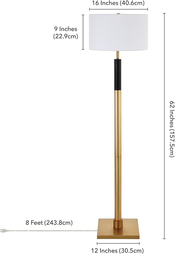 Henn&Hart Two-Tone Floor Lamp with Fabric Shade in Brass/Black/White, for Home, Living Room, Bedroom, Entertainment Room, Office, Kitchen, Dining-Ruum Studio Home