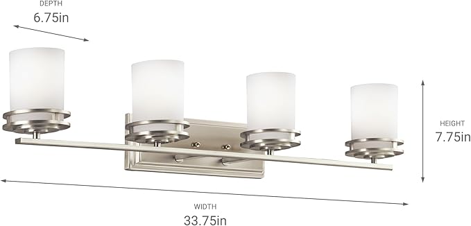 Kichler Hendrik 33.75" Vanity Light in Brushed Nickel, 4-Light Modern Bathroom Vanity with Satin Etched Cased Opal Glass, (33.5" W x 7.75" H), 5079NI-Ruum Studio Home