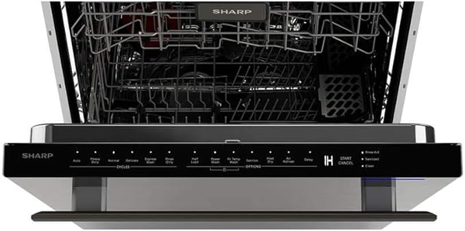 SHARP SDW6757ES Slide-In Dishwasher, Stainless Steel Finish, 24" Wide, Soil Sensors, Premium White LED Interior Lighting, Smooth Glide Rails, Heated Dry Option, Responsive Wash Cycles, Power Wash Zone-Ruum Studio Home