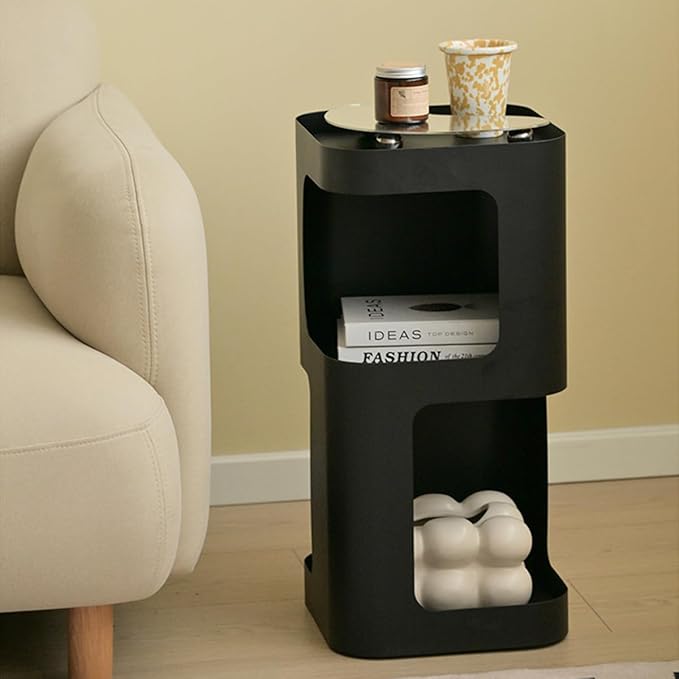 Modern Side Table,Small end Table for Small Spaces,Metal nightstand with Storage Shelf,Space-Saving Bedside Table Accent Table Drink Tables for Living Room,Bedroom.No Assembly Required-Ruum Studio Home